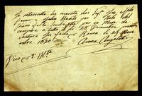 Autograph receipt for Keats's piano signed by Anna Angeletti