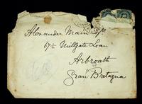 Autograph letter and envelope with stamp by Mary Cowden Clarke to Alexander Main