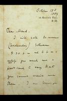Autograph letter by Sir Alfred Lyall to Mrs. Waldo Story