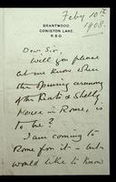 Autograph letter by Arthur Severn to Harry Nelson Gay