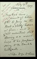 Autograph letter by Arthur Severn to to Lord Crewe