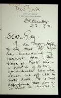 Autograph letter by Robert Underwood Johnson to Harry Nelson Gay